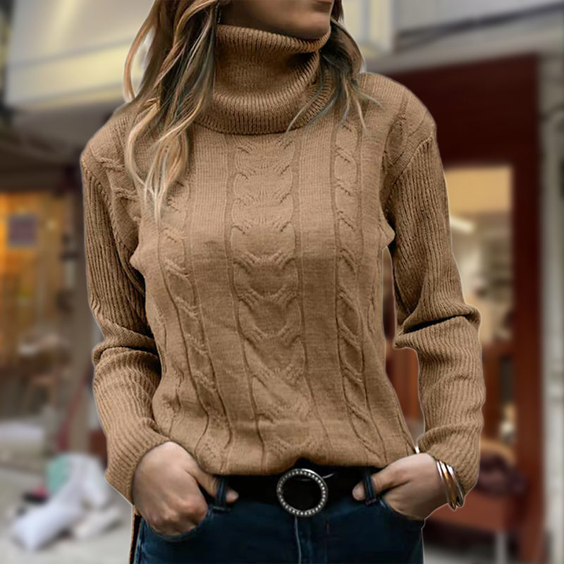 Women’s Cable Knit Sweater Turtleneck Long Sleeves Ribbed Cuffs – Book Club Meetings