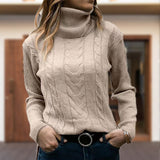 Women’s Cable Knit Sweater Turtleneck Long Sleeves Ribbed Cuffs – Book Club Meetings