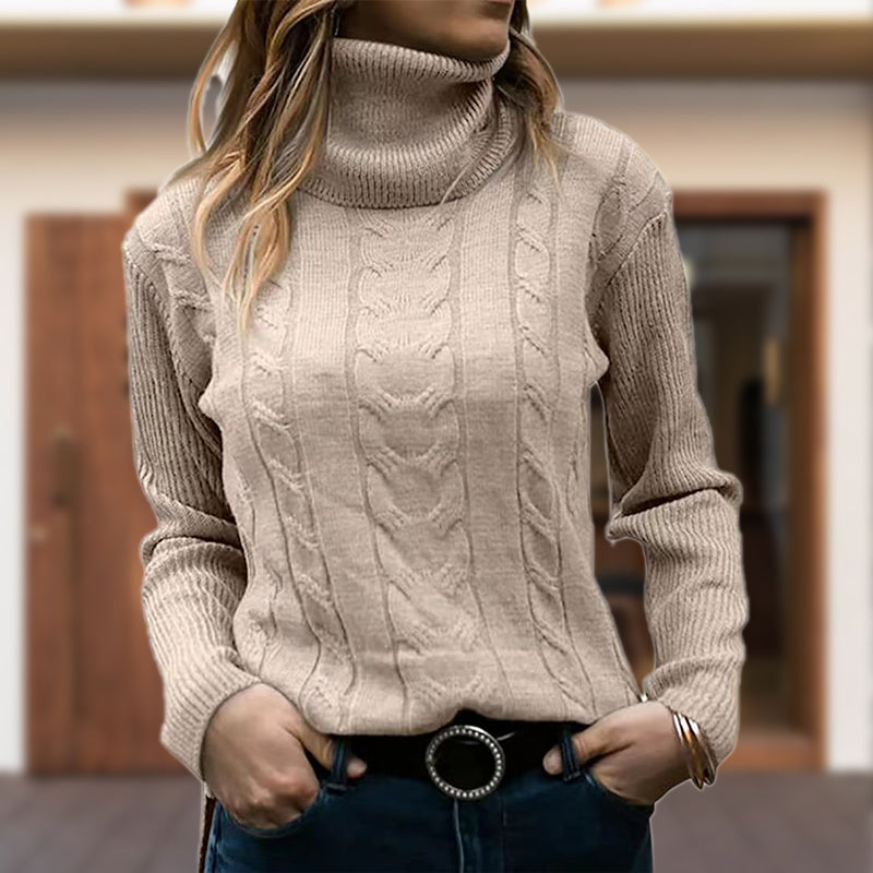 Women’s Cable Knit Sweater Turtleneck Long Sleeves Ribbed Cuffs – Book Club Meetings
