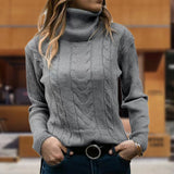 Women’s Cable Knit Sweater Turtleneck Long Sleeves Ribbed Cuffs – Book Club Meetings