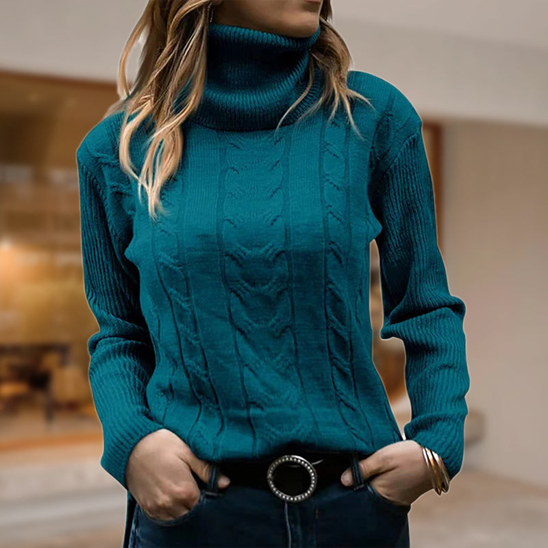 Women’s Cable Knit Sweater Turtleneck Long Sleeves Ribbed Cuffs – Book Club Meetings