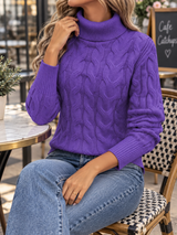 Women’s Cable Knit Sweater Turtleneck Long Sleeves Ribbed Trim – Antique Market Visits