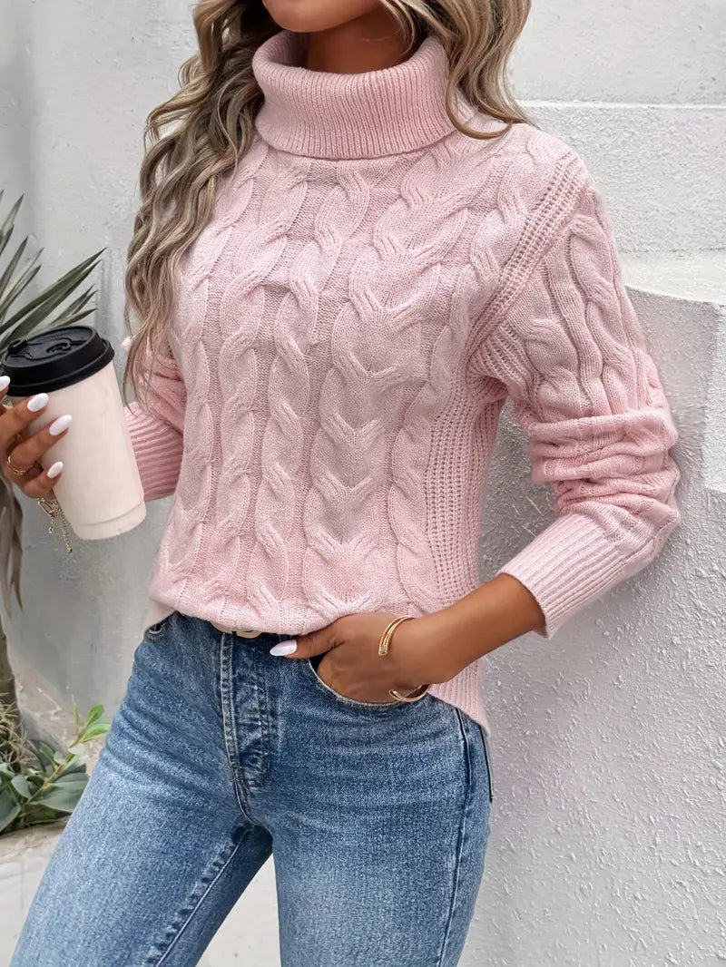Women’s Cable Knit Sweater Turtleneck Long Sleeves Ribbed Trim – Antique Market Visits