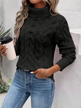 Women’s Cable Knit Sweater Turtleneck Long Sleeves Ribbed Trim – Antique Market Visits