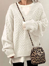 Women’s Cable Knit Sweater V-Neck Long Sleeve Ribbed Cuffs – Casual Outings