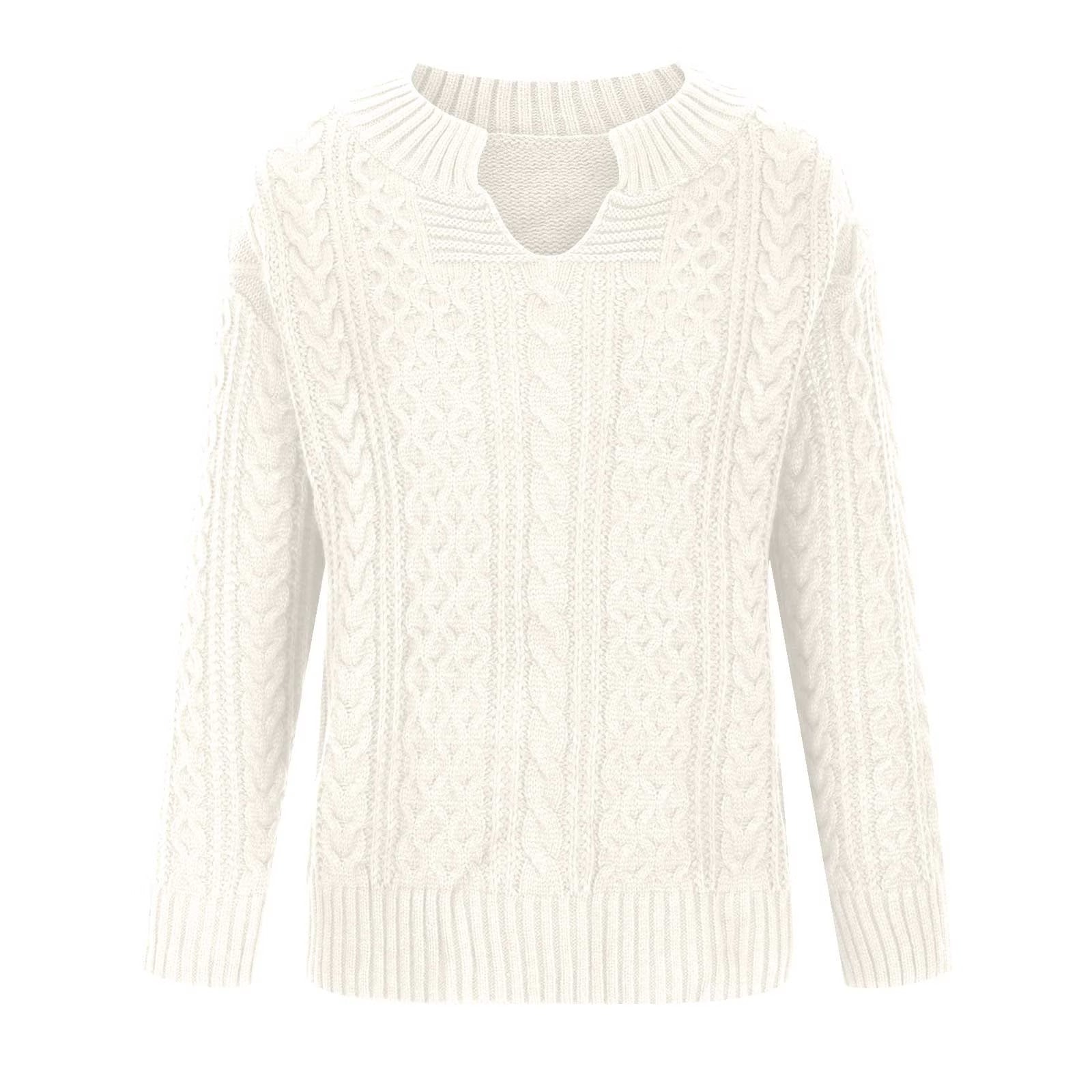 Women’s Cable Knit Sweater V-Neck Long Sleeve Ribbed Cuffs – Casual Outings