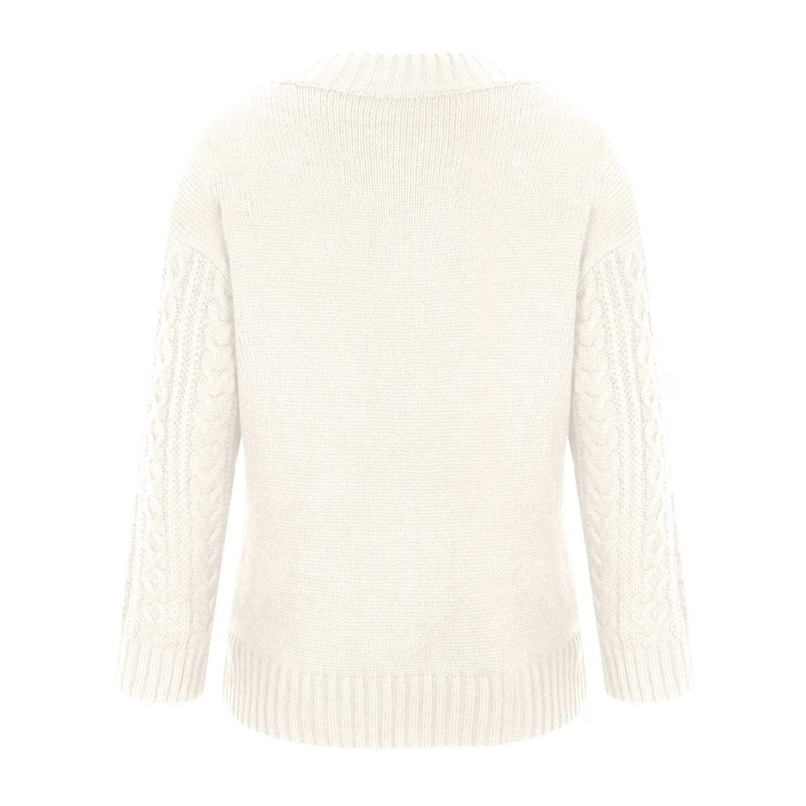 Women’s Cable Knit Sweater V-Neck Long Sleeve Ribbed Cuffs – Casual Outings