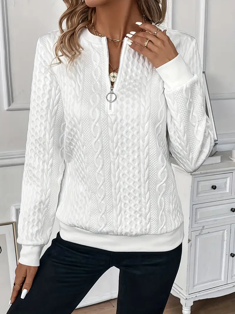 Women's Cable Knit Sweater Zip Front Long Sleeve – Lunch Dates