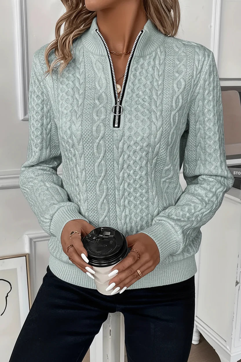 Women's Cable Knit Sweater Zip Front Long Sleeve – Lunch Dates