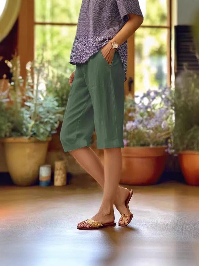 Women's Capris Straight Leg Side Pockets Knee Length – Garden Walk