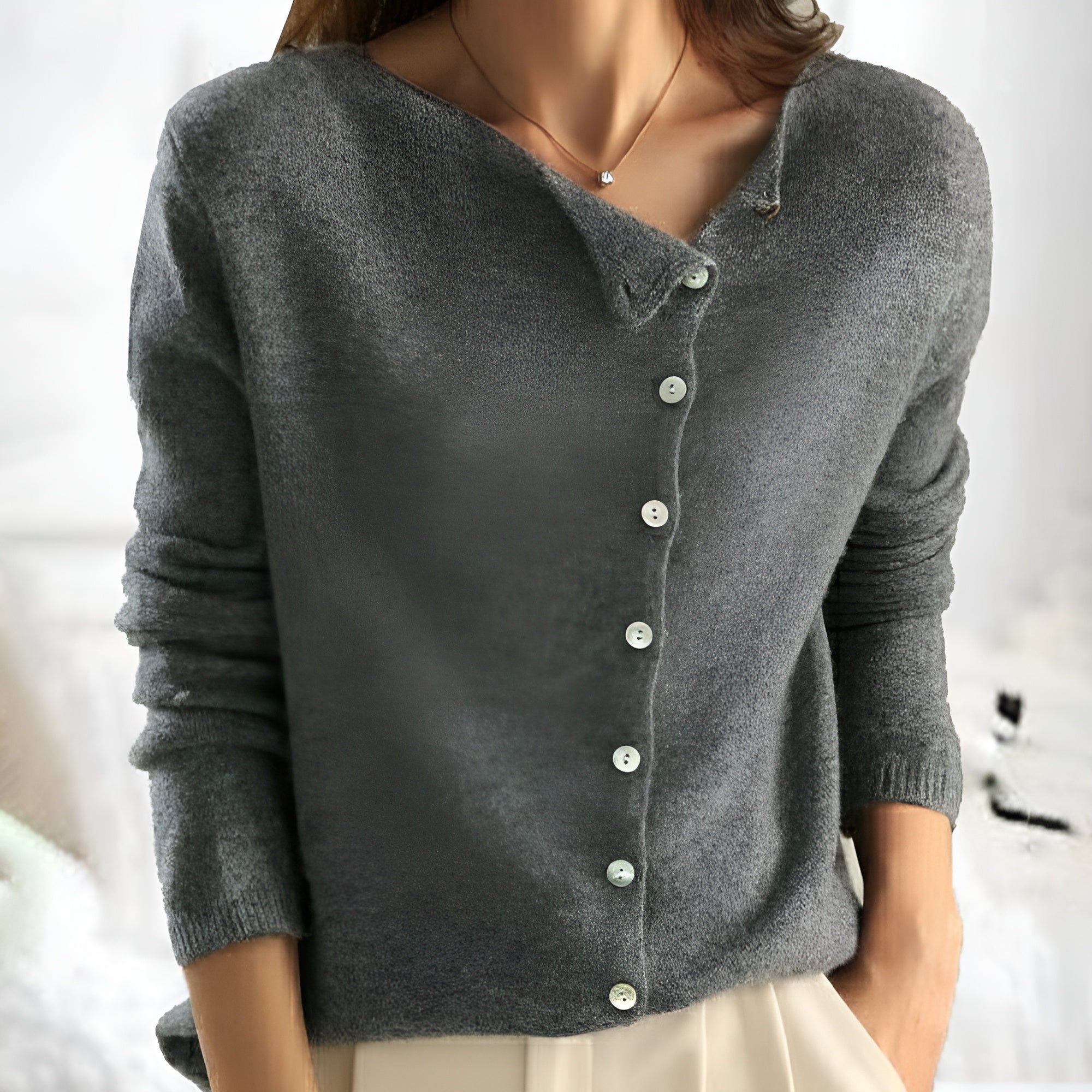 Women's Cardigan Asymmetric Collar Button Front Long Sleeve Knit – Daily Wear