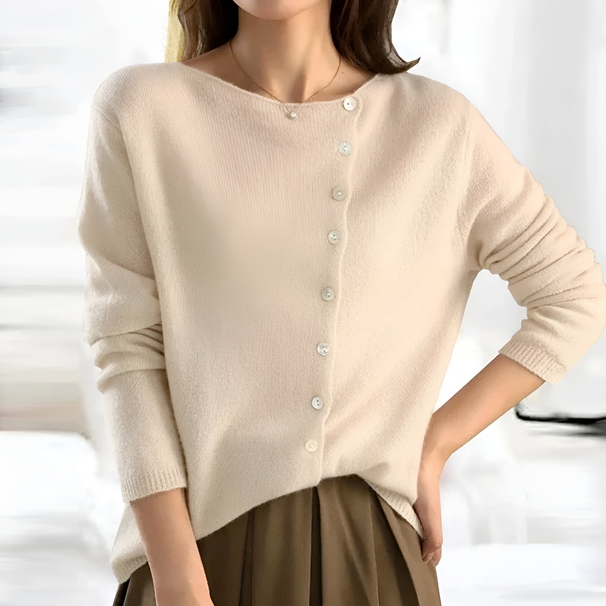 Women's Cardigan Asymmetric Collar Button Front Long Sleeve Knit – Daily Wear
