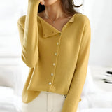Women's Cardigan Asymmetric Collar Button Front Long Sleeve Knit – Daily Wear