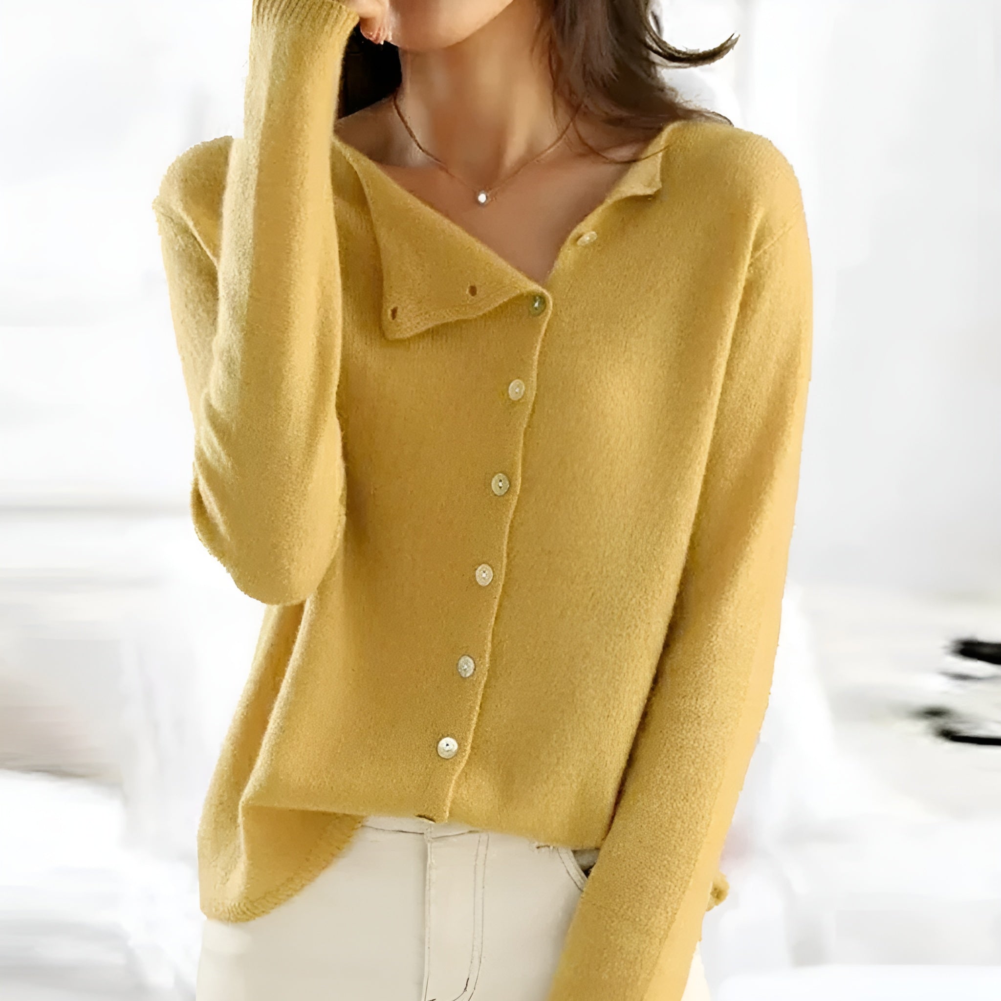 Women's Cardigan Asymmetric Collar Button Front Long Sleeve Knit – Daily Wear