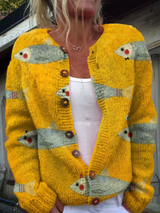 Women’s Cardigan Fish Print Button Front Ribbed Cuffs – Harbor Walks