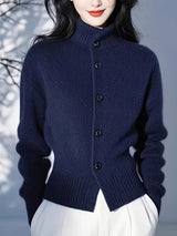 Women’s Cardigan High Neck Button Front Ribbed Trim – Weekend Brunches