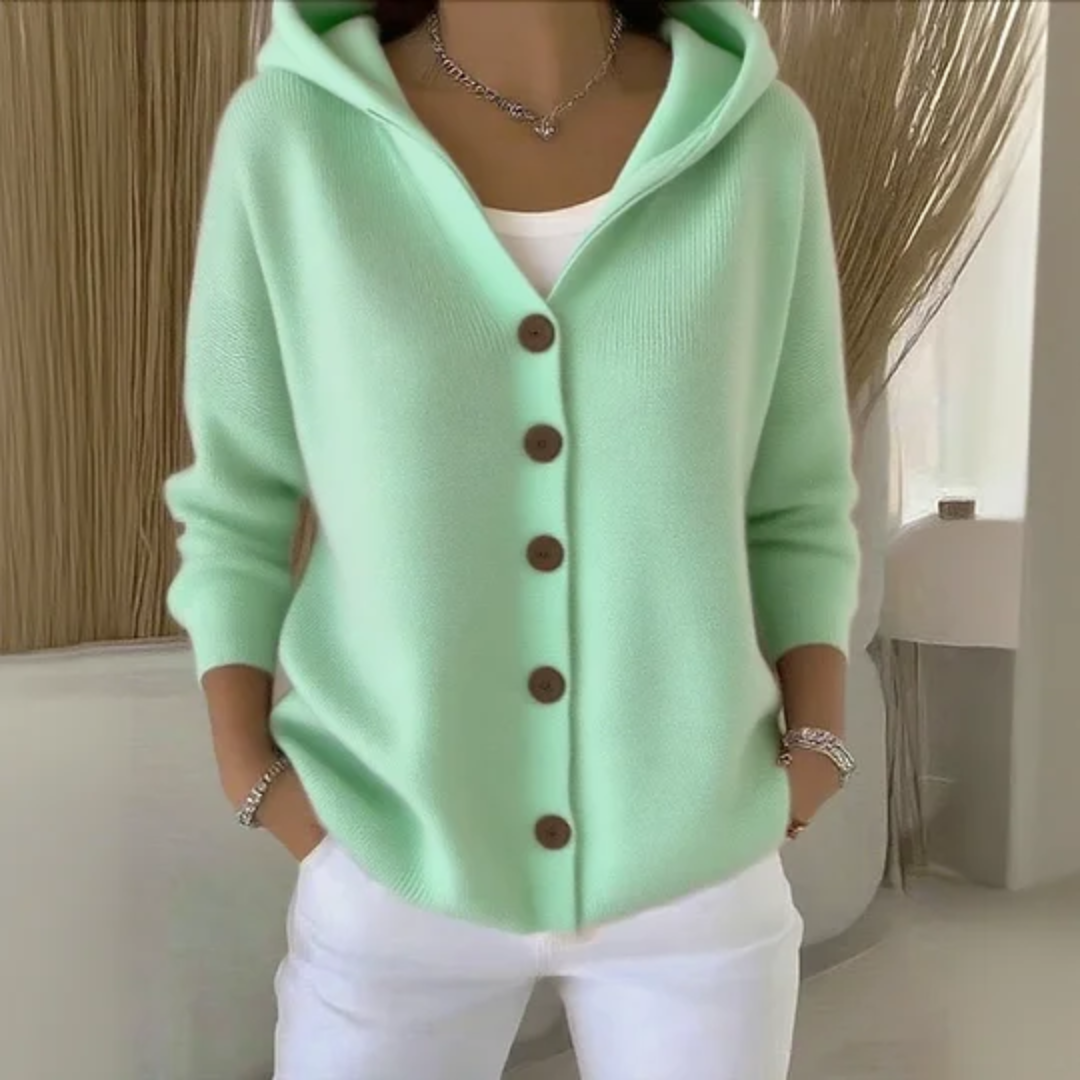 Women’s Cardigan Hooded Button Front Ribbed Trim – Coffee Shop Mornings