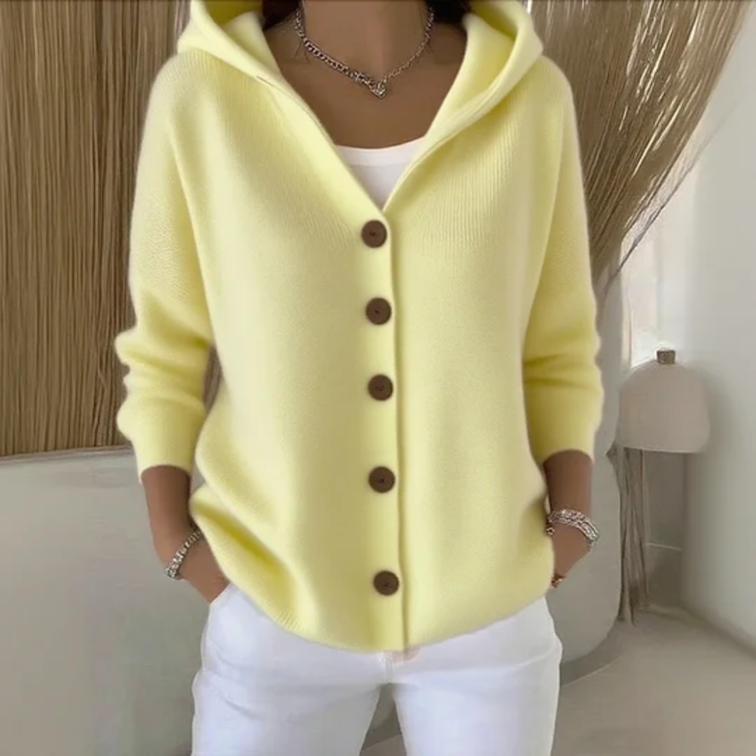 Women’s Cardigan Hooded Button Front Ribbed Trim – Coffee Shop Mornings