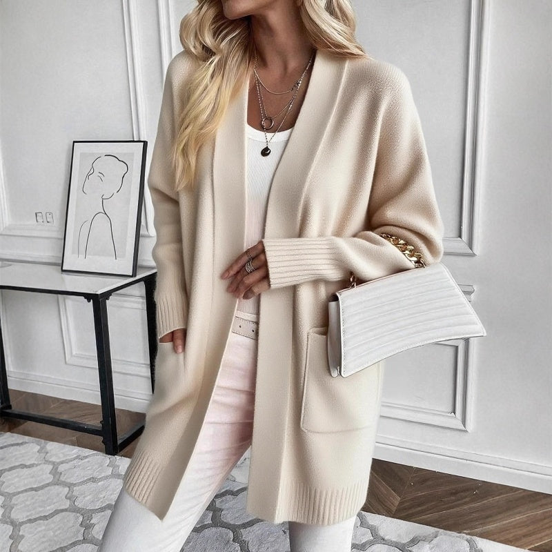 Women's Cardigan Open Front Long Sleeve Ribbed Cuff Patch Pockets – City Errands