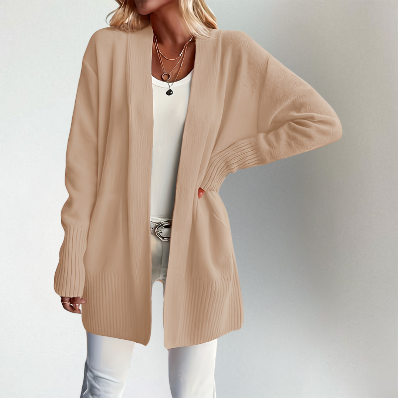 Women’s Cardigan Open Front Long Sleeve Ribbed Detail Front Pockets – Weekend Coffee Runs