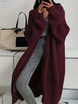 Women’s Cardigan Open Front Ribbed Detail Balloon Sleeves Front Pockets – Casual City Outings