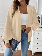 Women’s Cardigan Open Front Ribbed Texture Front Pockets – Weekend Coffee Runs