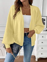 Women’s Cardigan Open Front Ribbed Texture Front Pockets – Weekend Coffee Runs