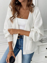 Women’s Cardigan Open Front Ribbed Texture Front Pockets – Weekend Coffee Runs