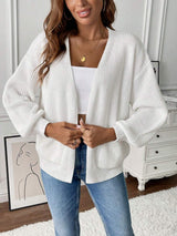 Women’s Cardigan Open Front Ribbed Texture Front Pockets – Weekend Coffee Runs