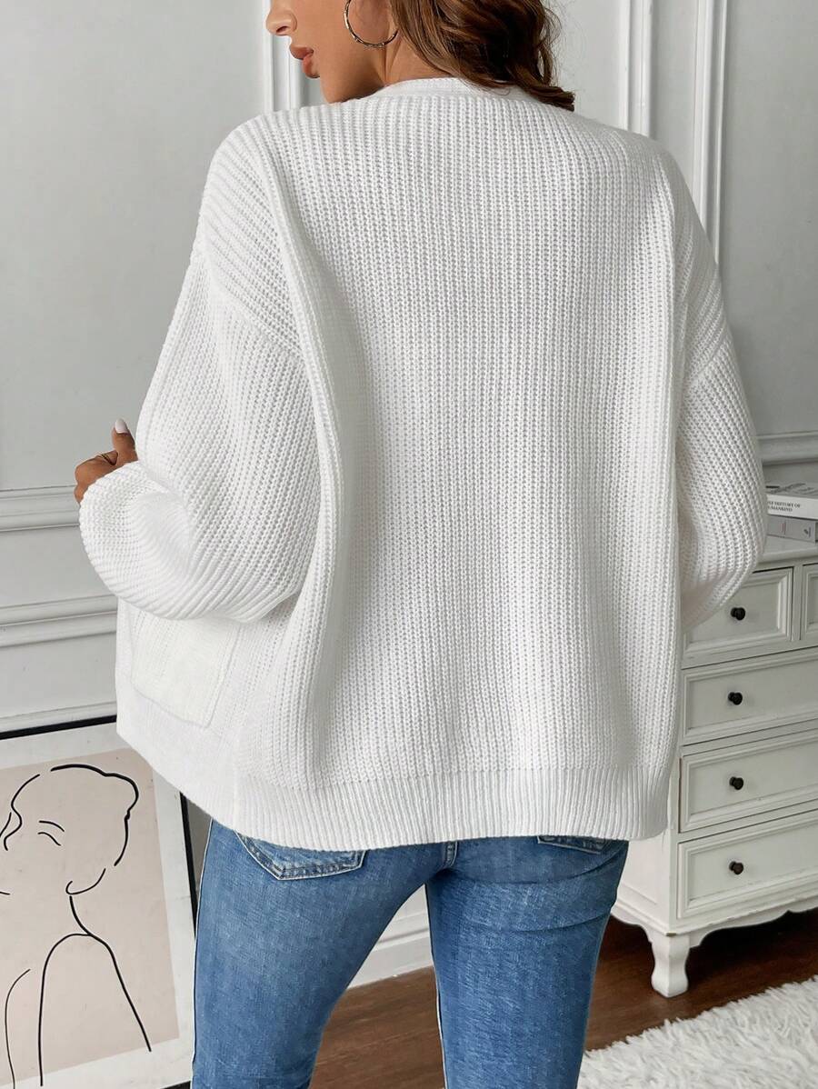 Women’s Cardigan Open Front Ribbed Texture Front Pockets – Weekend Coffee Runs