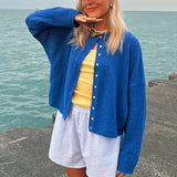 Women's Cardigan Oversized Dropped Shoulder Button Front - Casual