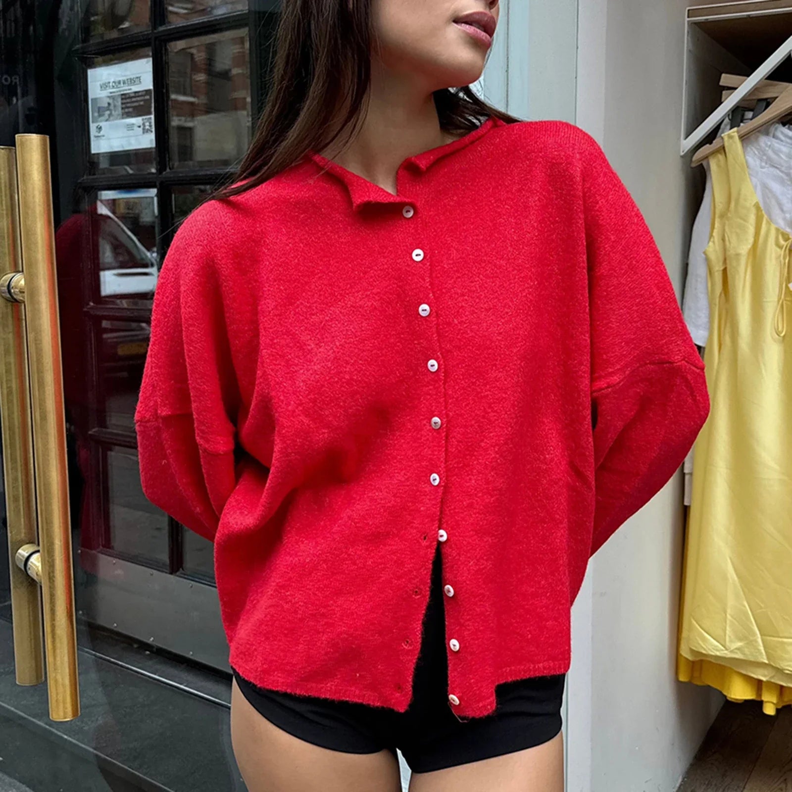Women's Cardigan Oversized Dropped Shoulder Button Front - Casual