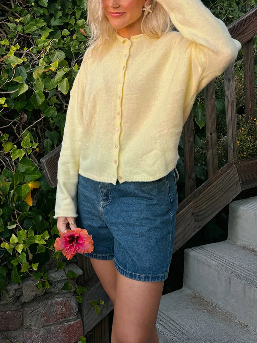 Women's Cardigan Oversized Dropped Shoulder Button Front - Casual