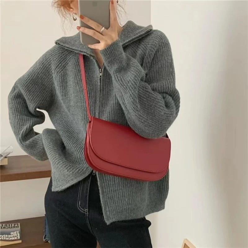 Women's Cardigan Ribbed Knit Zip Front High Collar – Day Trip