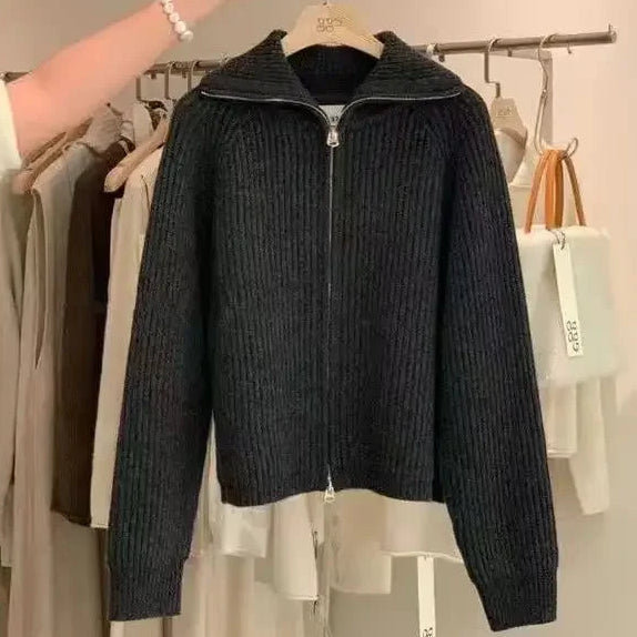 Women's Cardigan Ribbed Knit Zip Front High Collar – Day Trip
