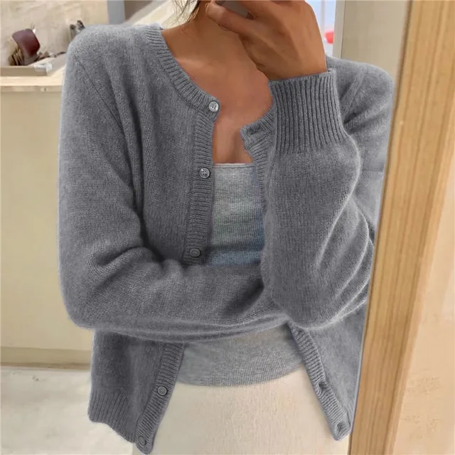 Women's Cardigan Round Neck Button Front Long Sleeve Ribbed Trim – Bookstore Visit