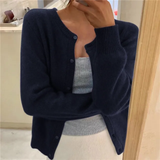 Women's Cardigan Round Neck Button Front Long Sleeve Ribbed Trim – Bookstore Visit