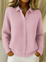 Women's Cardigan Shirt Collar Button Front Long Sleeve Ribbed Trim – Campus Errands