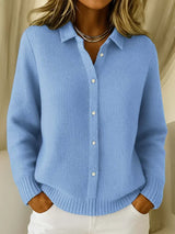 Women's Cardigan Shirt Collar Button Front Long Sleeve Ribbed Trim – Campus Errands