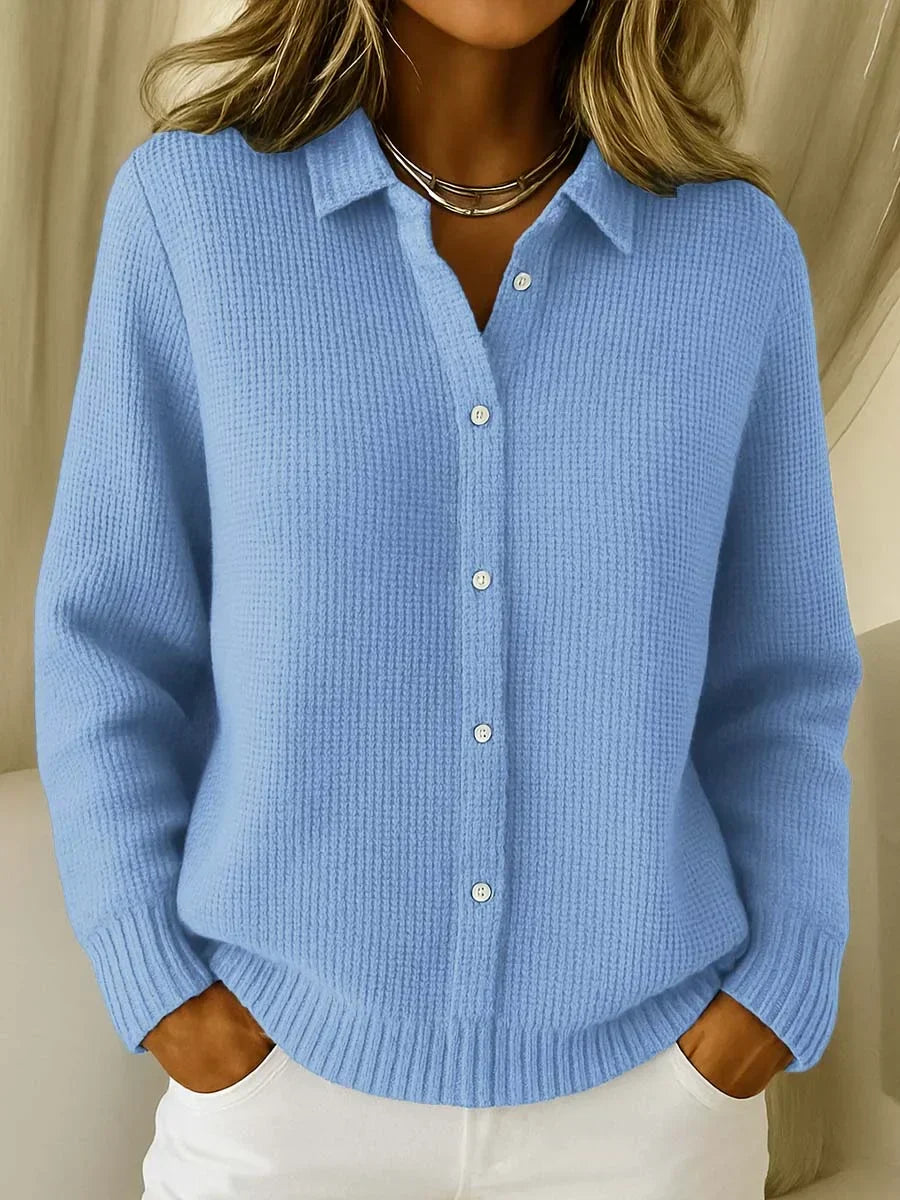 Women's Cardigan Shirt Collar Button Front Long Sleeve Ribbed Trim – Campus Errands