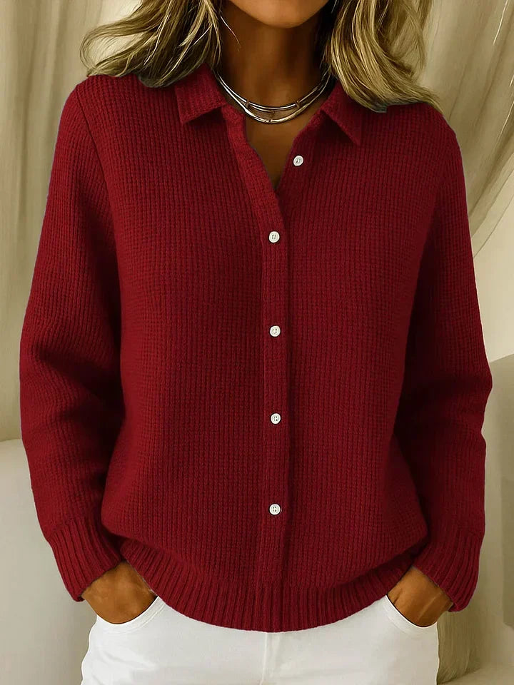 Women's Cardigan Shirt Collar Button Front Long Sleeve Ribbed Trim – Campus Errands