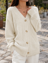 Women’s Cardigan V-Neck Button Front Diamond Knit Detail – Bookstore Visits