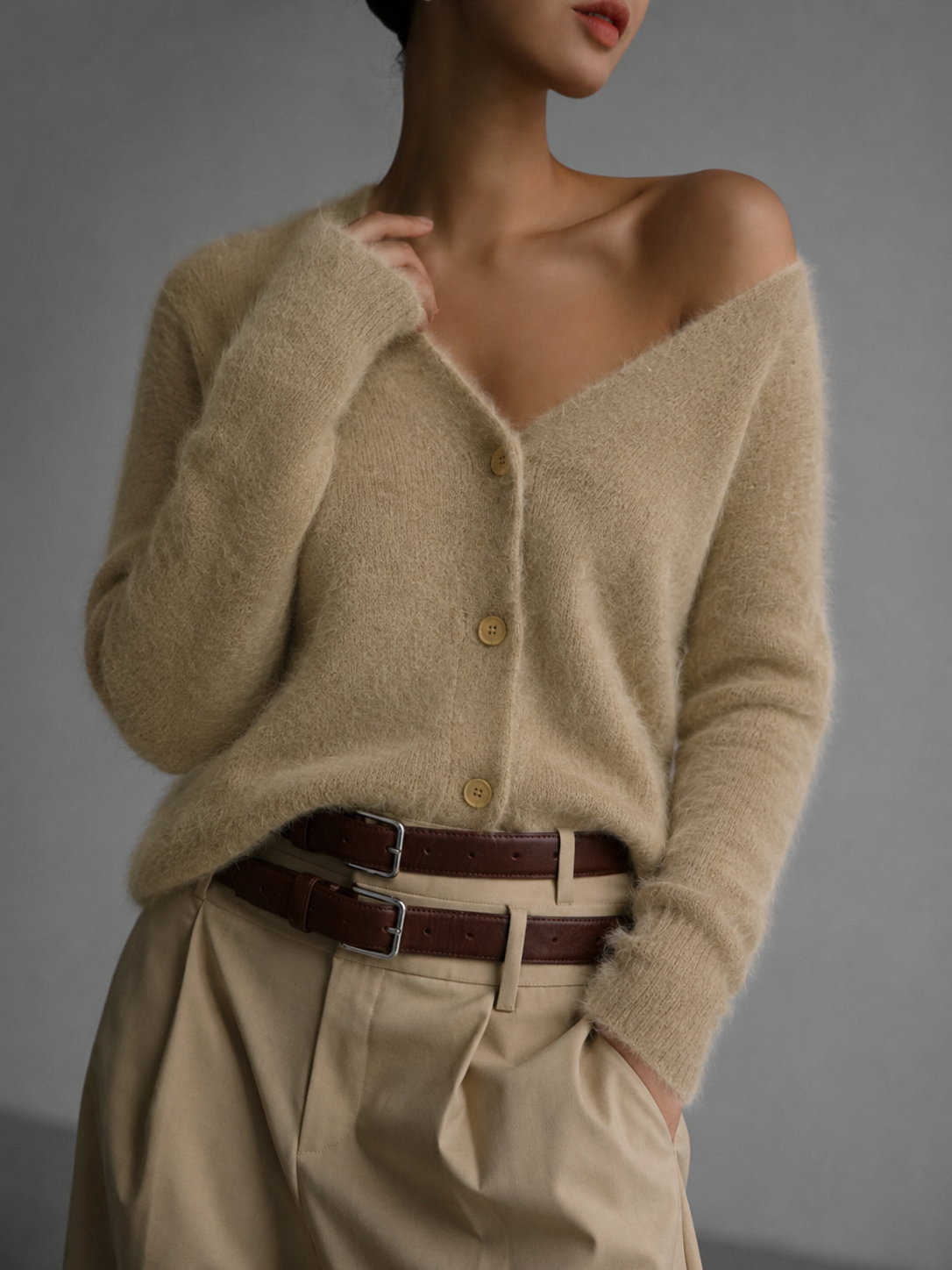 Women's Cardigan V Neck Button Front Long Sleeve Ribbed Trim – Office Days