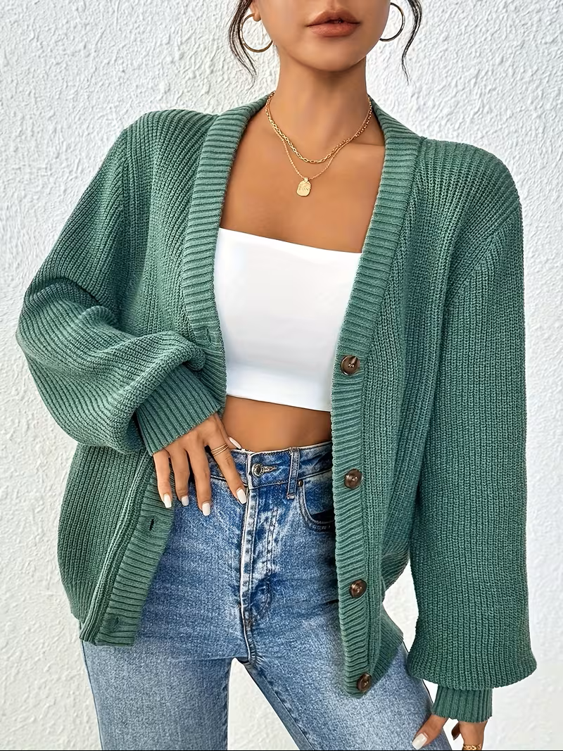 Women's Cardigan V Neck Button Front Ribbed Knit Long Sleeve – Coffee Meetup