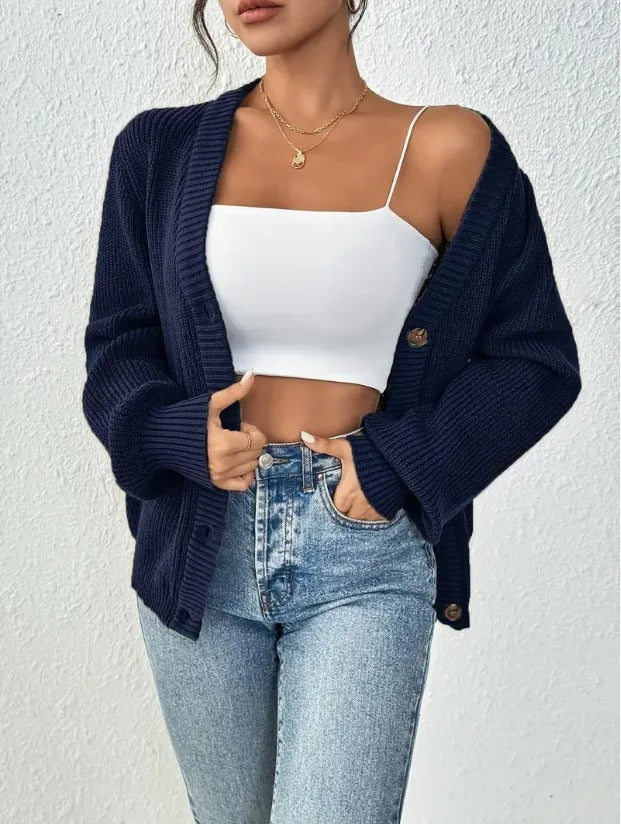 Women's Cardigan V Neck Button Front Ribbed Knit Long Sleeve – Coffee Meetup