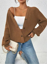 Women's Cardigan V Neck Button Front Ribbed Knit Long Sleeve – Coffee Meetup