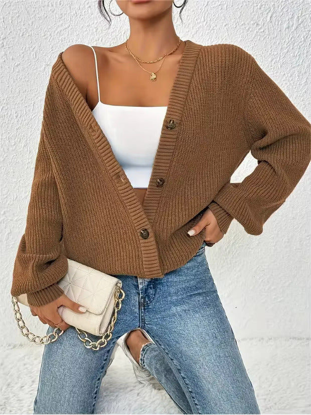 Women's Cardigan V Neck Button Front Ribbed Knit Long Sleeve – Coffee Meetup