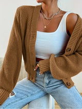 Women's Cardigan V Neck Button Front Ribbed Knit Long Sleeve – Coffee Meetup