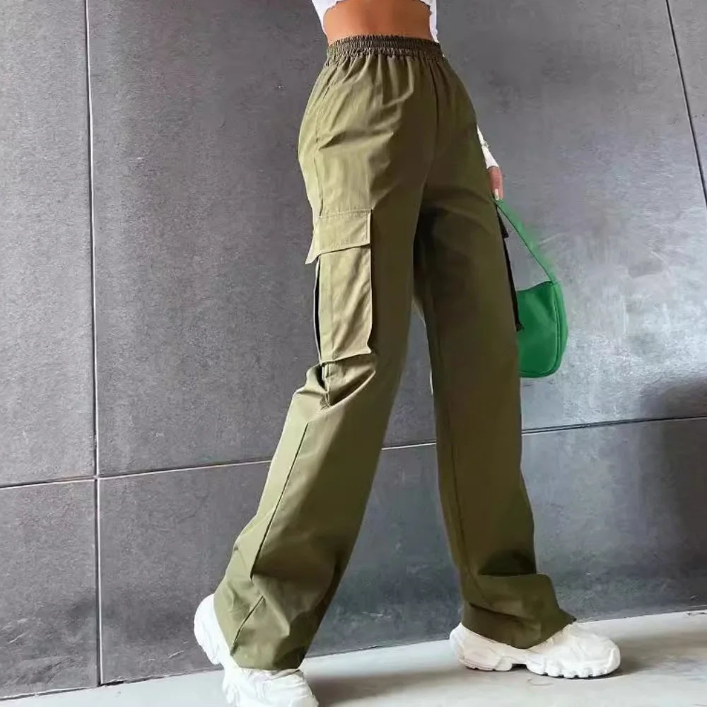 Women's Cargo Pants Gathered Waist Wide Leg Pocket – Weekend Wear