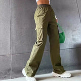 Women's Cargo Pants Gathered Waist Wide Leg Pocket – Weekend Wear